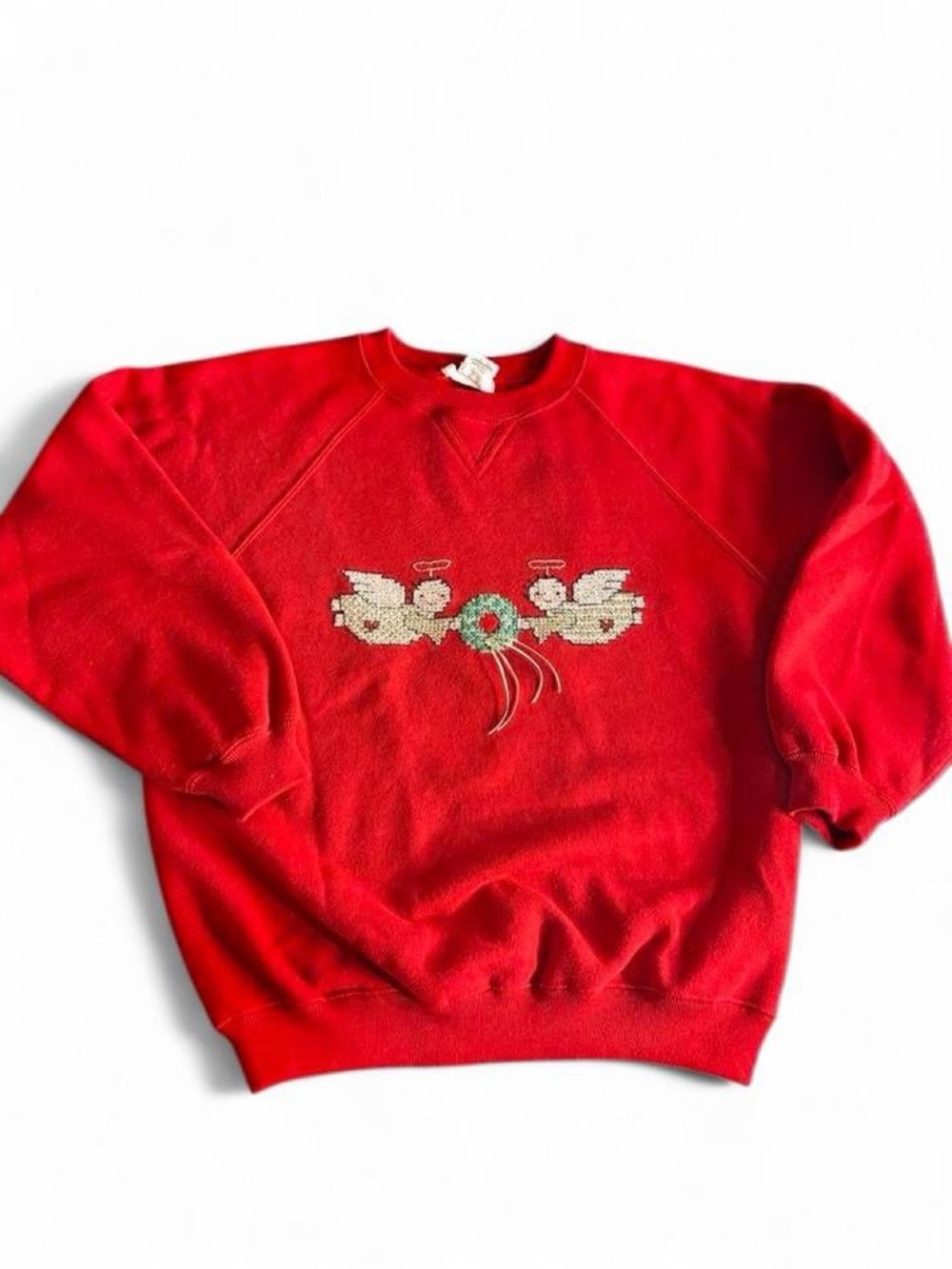 Red Gap hand needlepoint embroidered Chrismast Holiday festive sweatshirt